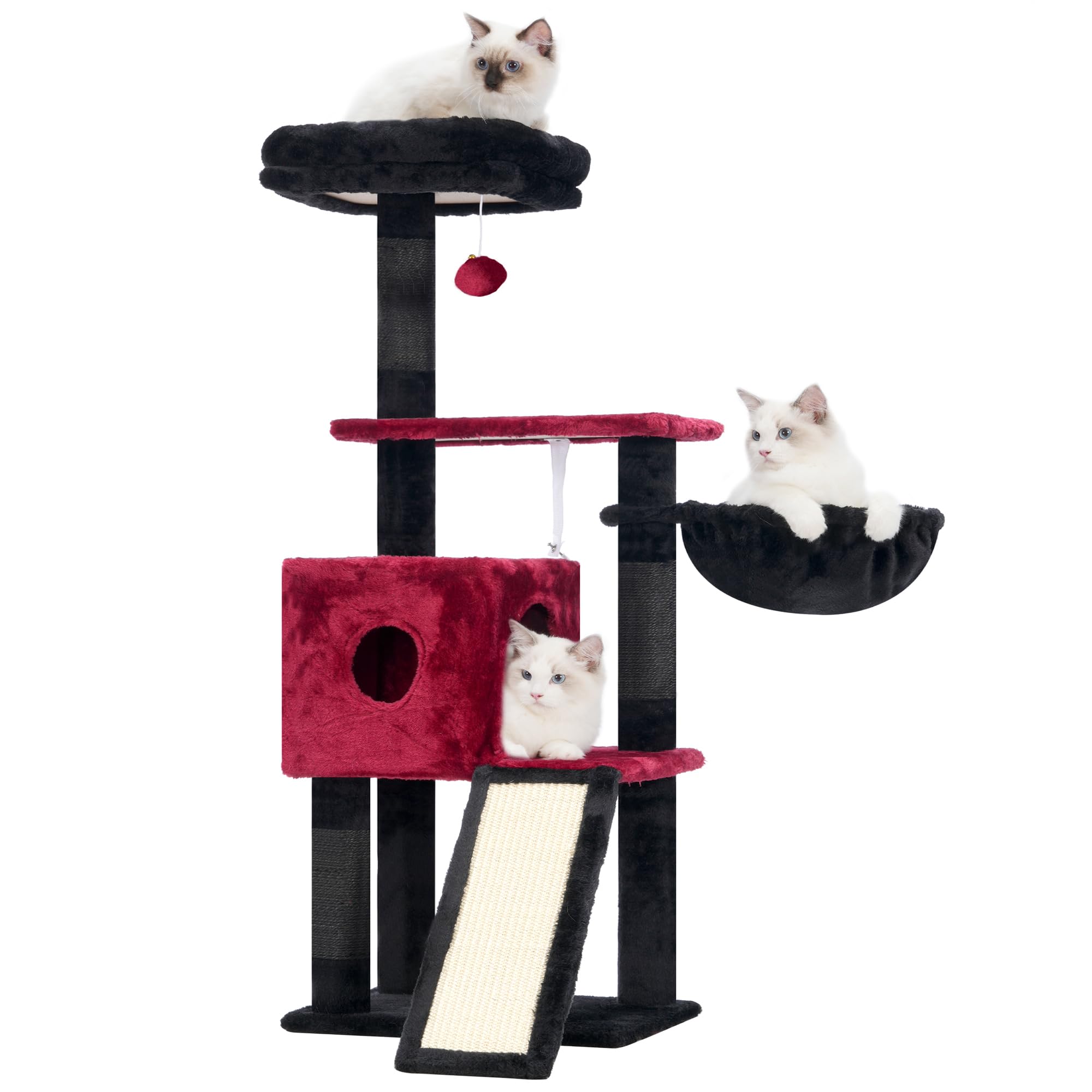 Hey-brother Gothic Cat Tree, 42.5-Inches Cat Tower for Indoor Cats, Plush Multi-Level Kitten Cat Condo with Scratching Post,Ramp, Basket, Spacious Cat
