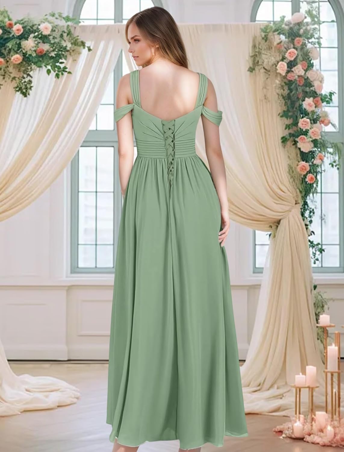 Off The Shoulder Bridesmaid Dresses for Women Chiffon Prom Dress with Split Floor Length Wedding Guest Dresses for Women