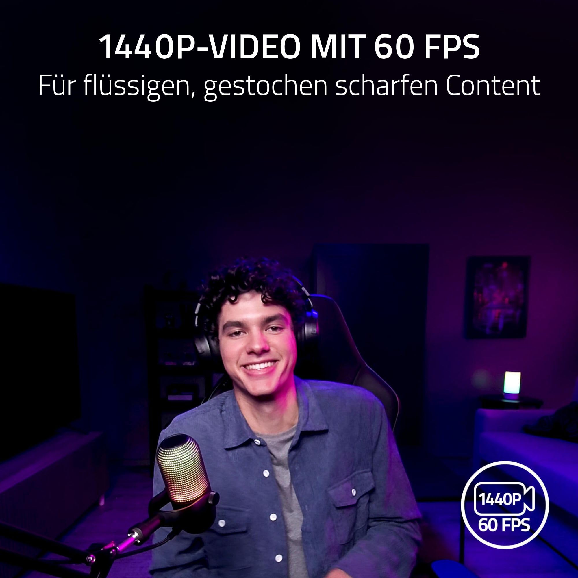 Razer Kiyo V2 X - Full-HD-Webcam 1080p, 60 FPS für Creators - Autofokus - Weitwinkel-Objektiv - Integriertes Mikrofon -Kompatibel zu Open Broadcaster Software OBS und Xsplit | Schwarz
