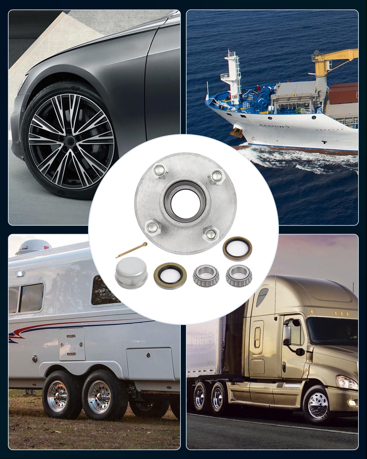 SCITOO Boat Trailer Hub with Galvanized Idler Hub 4 Lug on 4 Bolt Pattern 44643 x 44643 Bearing Fit for 2000Lbs