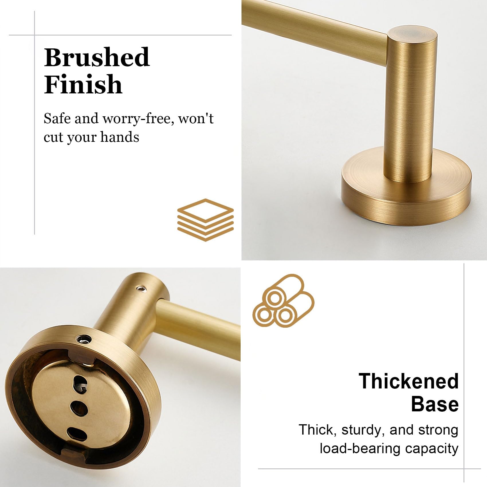 Toallero de Pared Sin Taladro para Baño en Latón, 2 Ganchos Deslizantes | Barra Impermeable y Antioxidante, Fuerte Organizador Oro Cepillado para Ducha, Cocina, Aseo Lavabo(Cream White,40cm/15.7in)