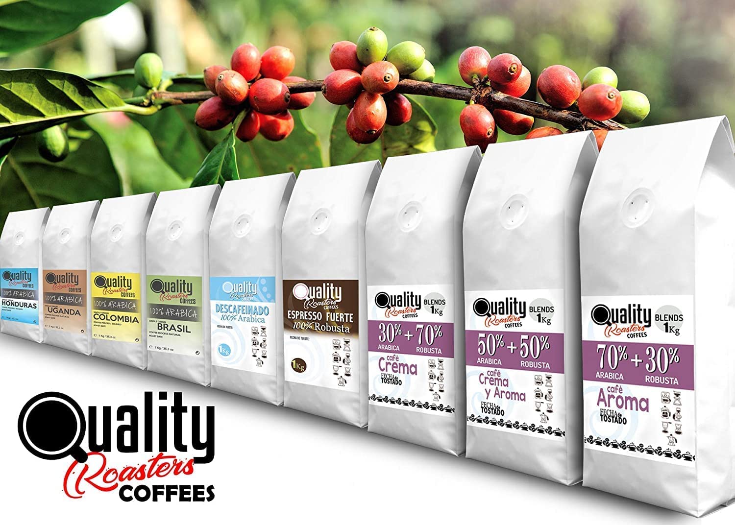 Quality Roasters. Café en grano natural. 100% Arabica. Origen único Brasil. Tostado artesanal. Tueste Medio. (2 Kg, Tostado clásico)
