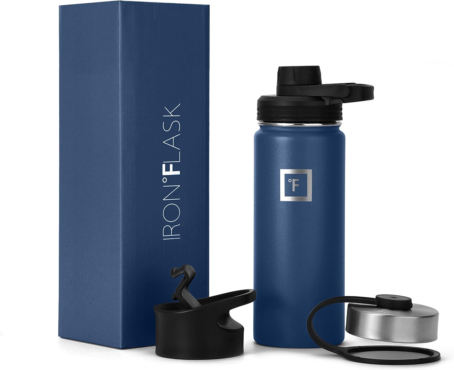 IRON °FLASK Sports Water Bottle - 18 Oz 3 Lids (Wide Spout Lid), Leak Proof - Stainless Steel Gym & Sport Bottles for Men, Women & Kids - Double Walled, Insulated Thermos, Metal Canteen 18 Oz Twilight Blue