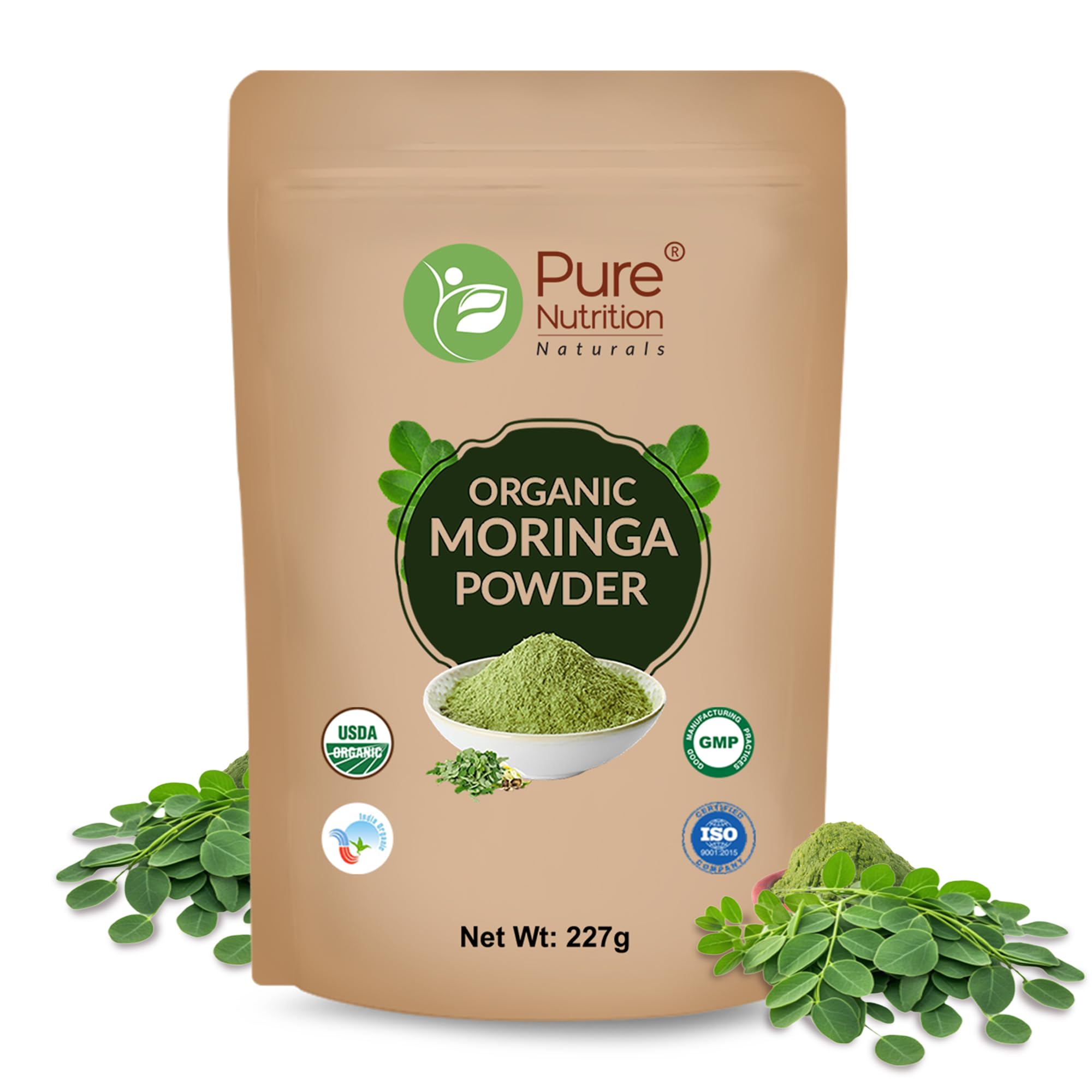 Pure Nutrition Naturals Organic Moringa Powder (227G),(Moringa Oleifera),Ayurvedic Superfood,Herbal Supplement For Holistic Wellness,Digestion,Immunity & Weight Mangement - 1 Count