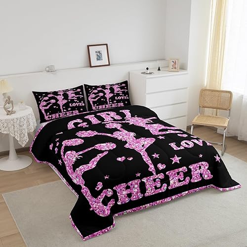 Miniatura 2 de Feelyou Juego de edredón de animadoras para niñas, juego de ropa de cama para hija y niña, decoración con purpurina rosa, juego de edredón de