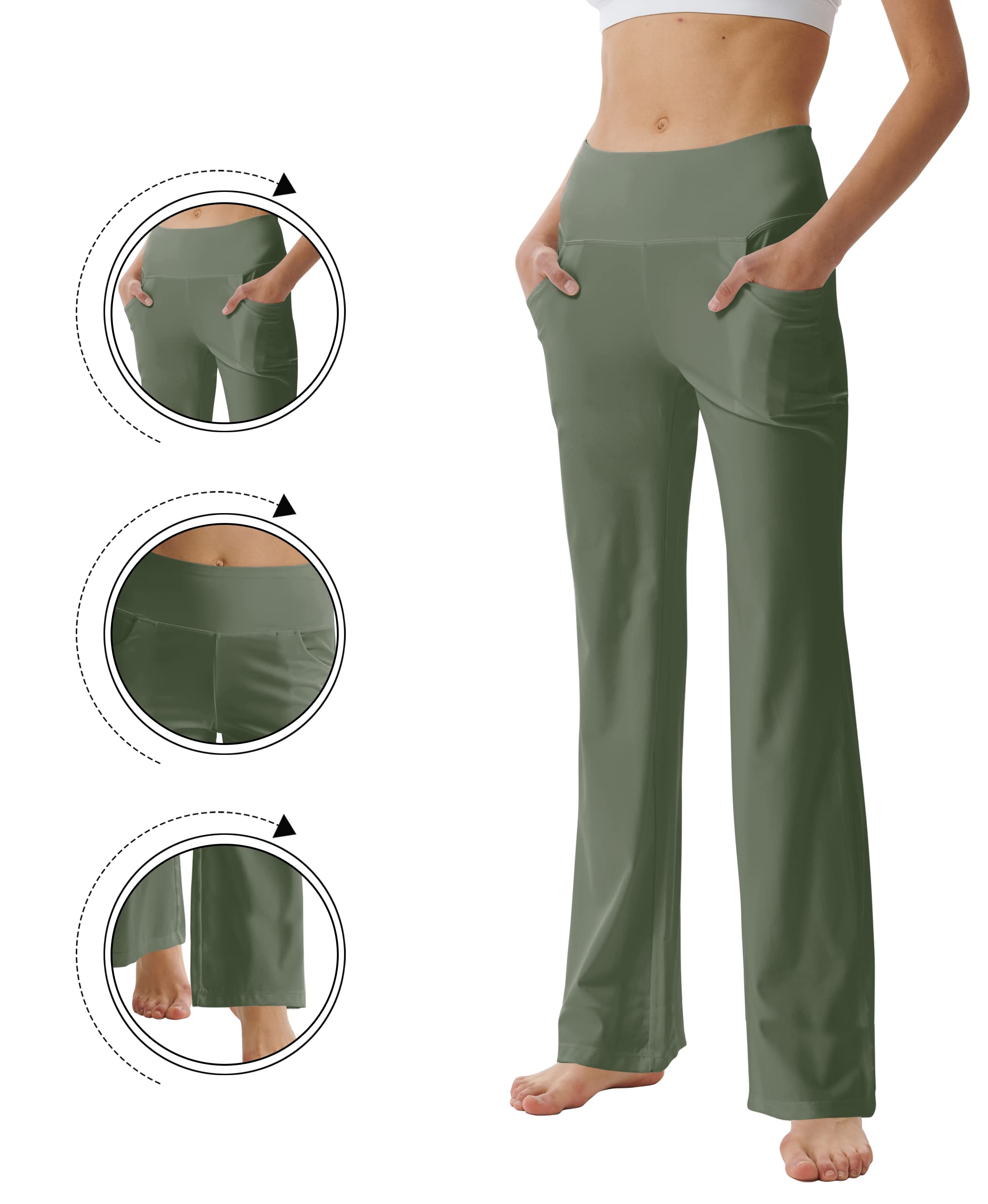 LaiEr Pantaloni da Yoga da Donna con Tasche a Vita Alta Svasata Bootleg Yoga Pantaloni da Allenamento con Tasche Laterali