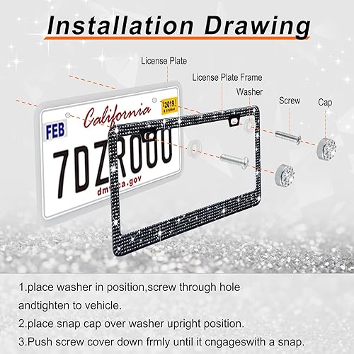 Miniatura 5 de GaRhomxy Marco de matrícula brillante, 1 paquete de marco de placa de acero inoxidable con cristal, marco de matrícula brillante para mujer,
