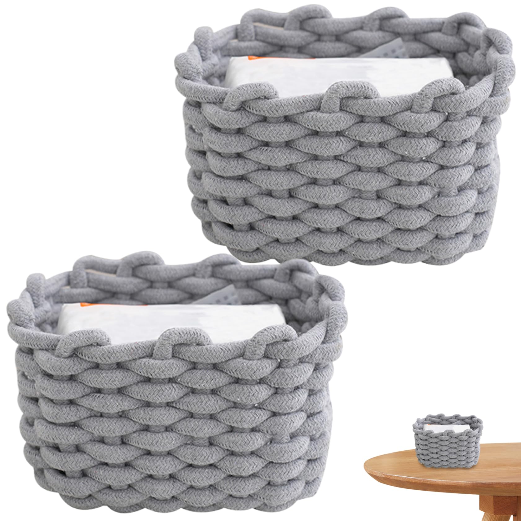 Panier de corde en coton tressé de bureau pour stockage de collations et tricot