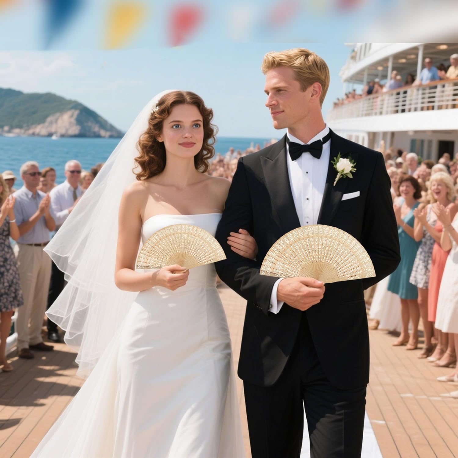 100pcs Wedding Fans Personalized Folding Hand Fan with Name/Text/Date, Custom Sandalwood Wedding Handheld Fans Bulk, Customized Name Fan for Decoration Party Favor Gifts (100)