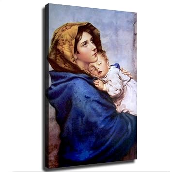 EsaSam Madonna Of The Streets, Virgin Mary, Child Jesus Poster Canvas Picture Printing Wall Art Decoration Posters Aesthetic Living Room Bedroom Home Background Wall Decor 0812inch-Framed