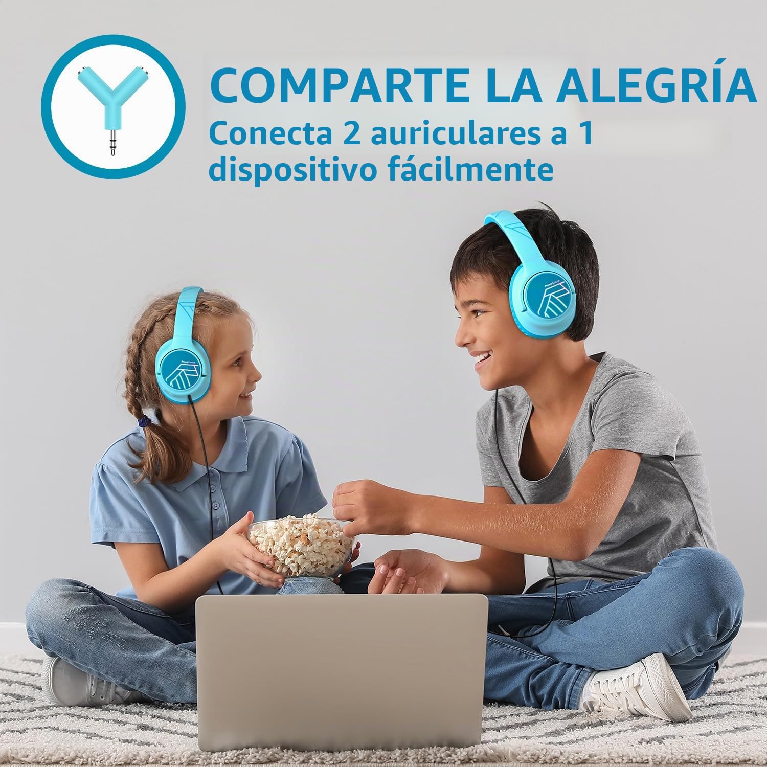 PowerLocus Auriculares de Diadema para Niños, Cascos Bluetooth Inalámbricos, Límite de Volumen de 74/85/94dB, Luces LED de Colores, Micrófono, Plegable, Conecta 2 Auriculares al Dispositivo