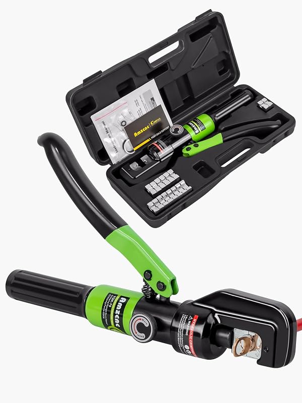 10 Ton Hydraulic Battery Cable Crimper, 9 Dies, 1/8" Rope | Solar Installers & Mechanics, Battery Cable Lug Crimper, Wire Rope Crimping Tool for Marine, RV & Electrical Work