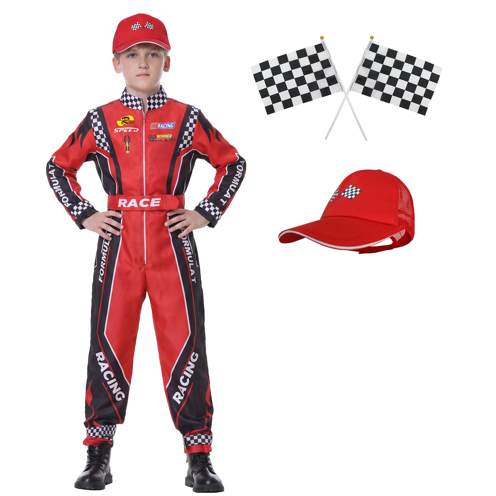 Costume da pilota di auto da corsa Ragazzi Tuta da pilota con berretto per auto Bambini Vestiti per Halloween