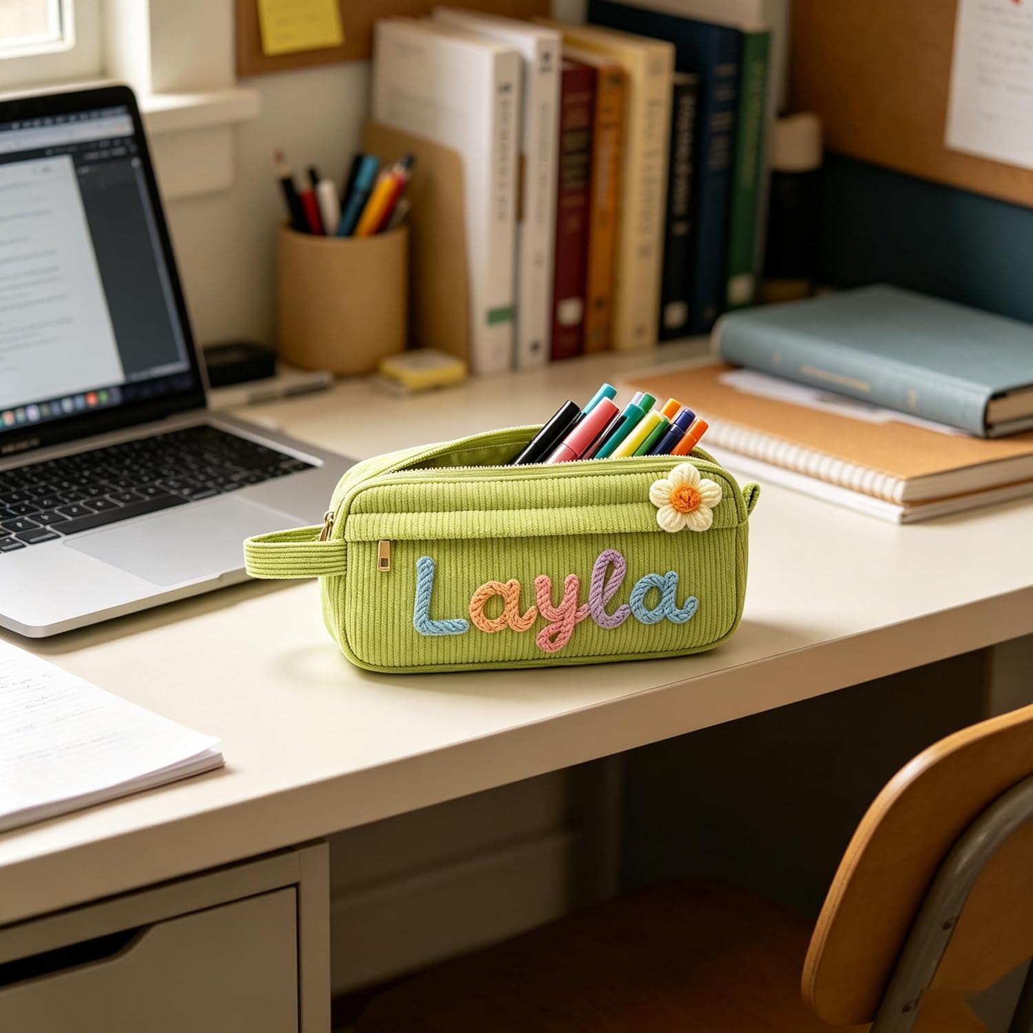custom Corduroy Pencil Bag, Custom Name Zipper Pencil Case for Men Women Teens, Large Capacity Stationery & Cosmetic Pouch
