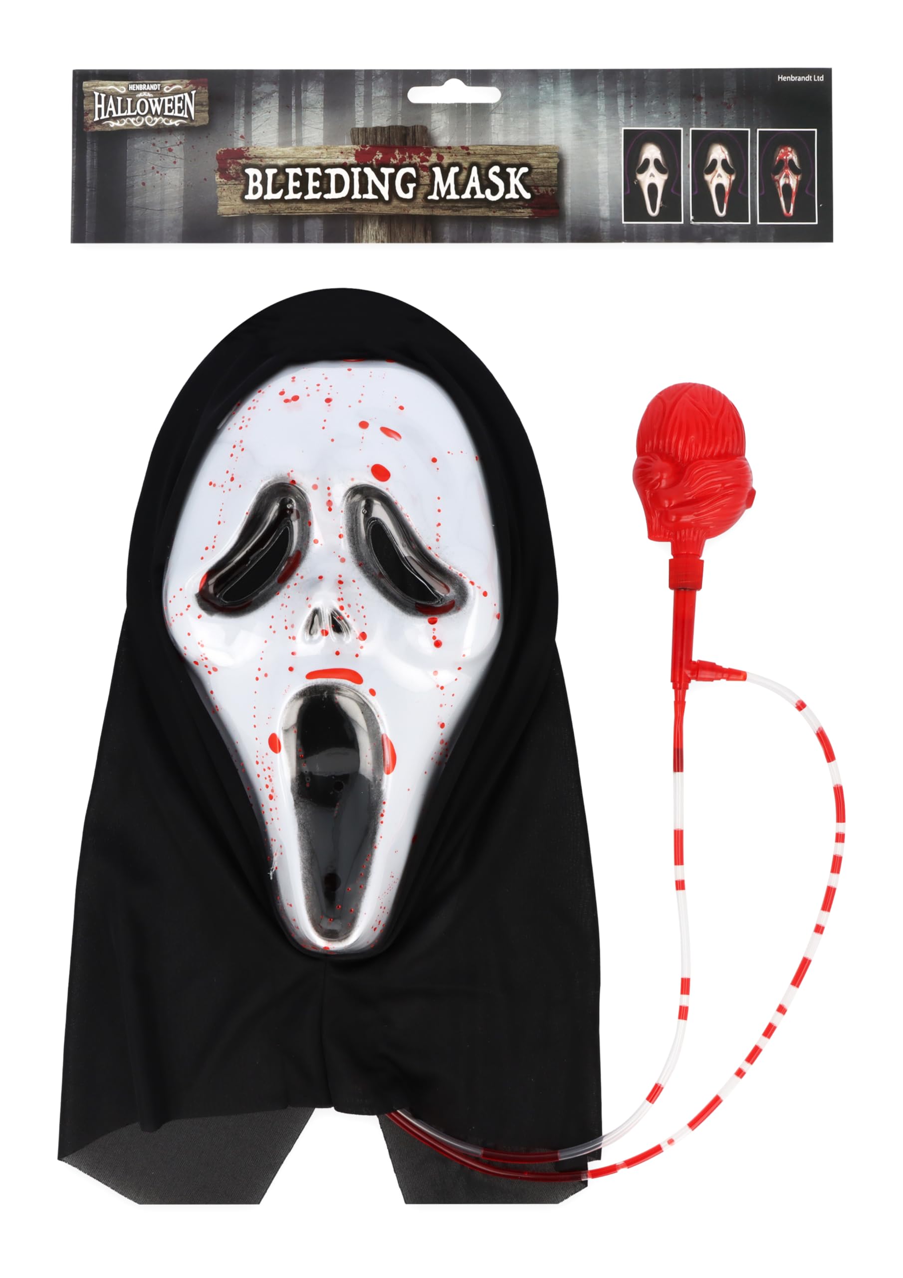 HENBRANDT Screaming Ghost Mask with Blood Pump Scary Bleeding Ghost Mask Cosplay Trick or Treat Halloween Fancy Dress Costume Accessories for Adults