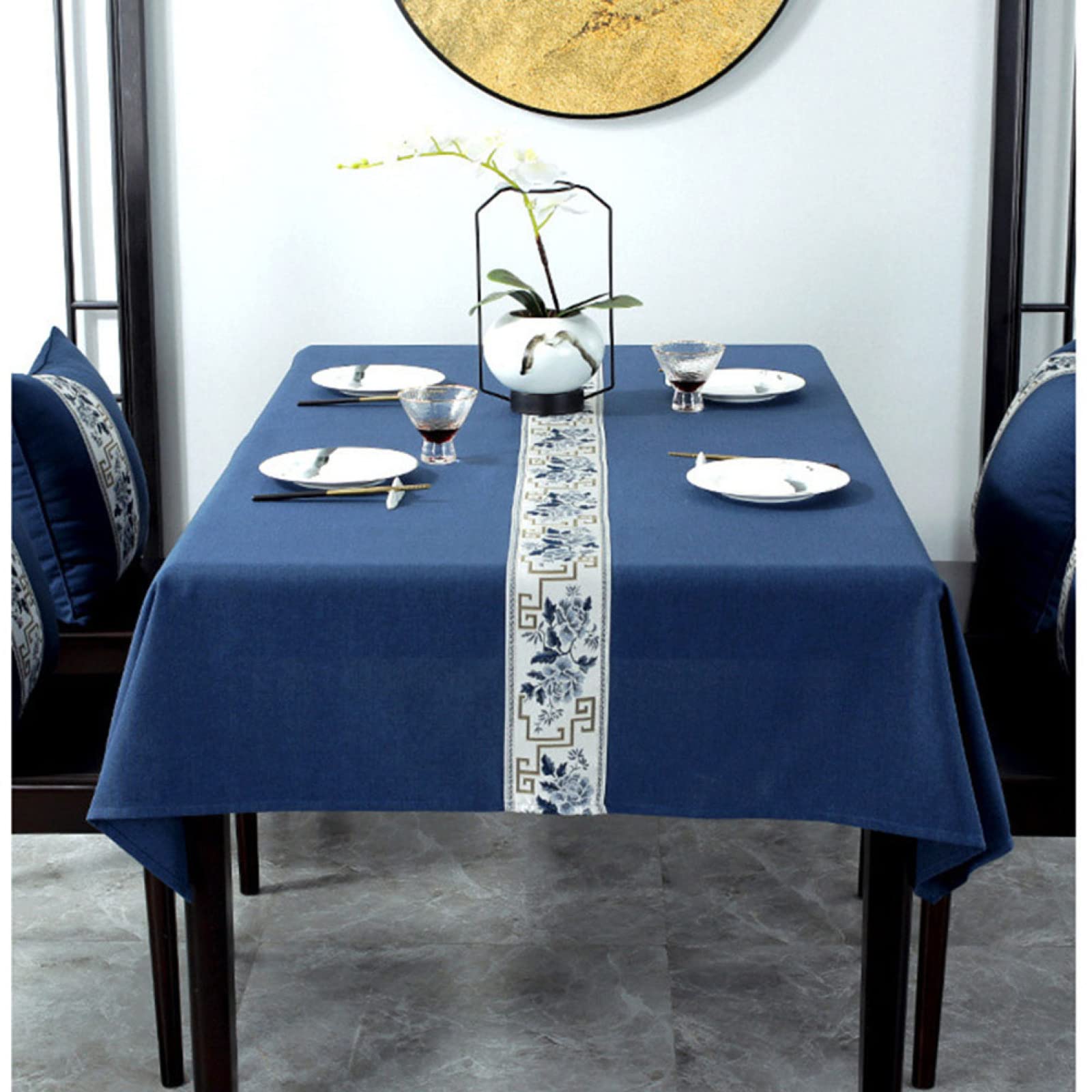 Nappe Rectangle Nappe Pur Coton Lin Infroissable Gland Nappe Cuisine Table À Manger Et Chaise Couverture de Table Lavable/HH-Blue and White/140X240Cm