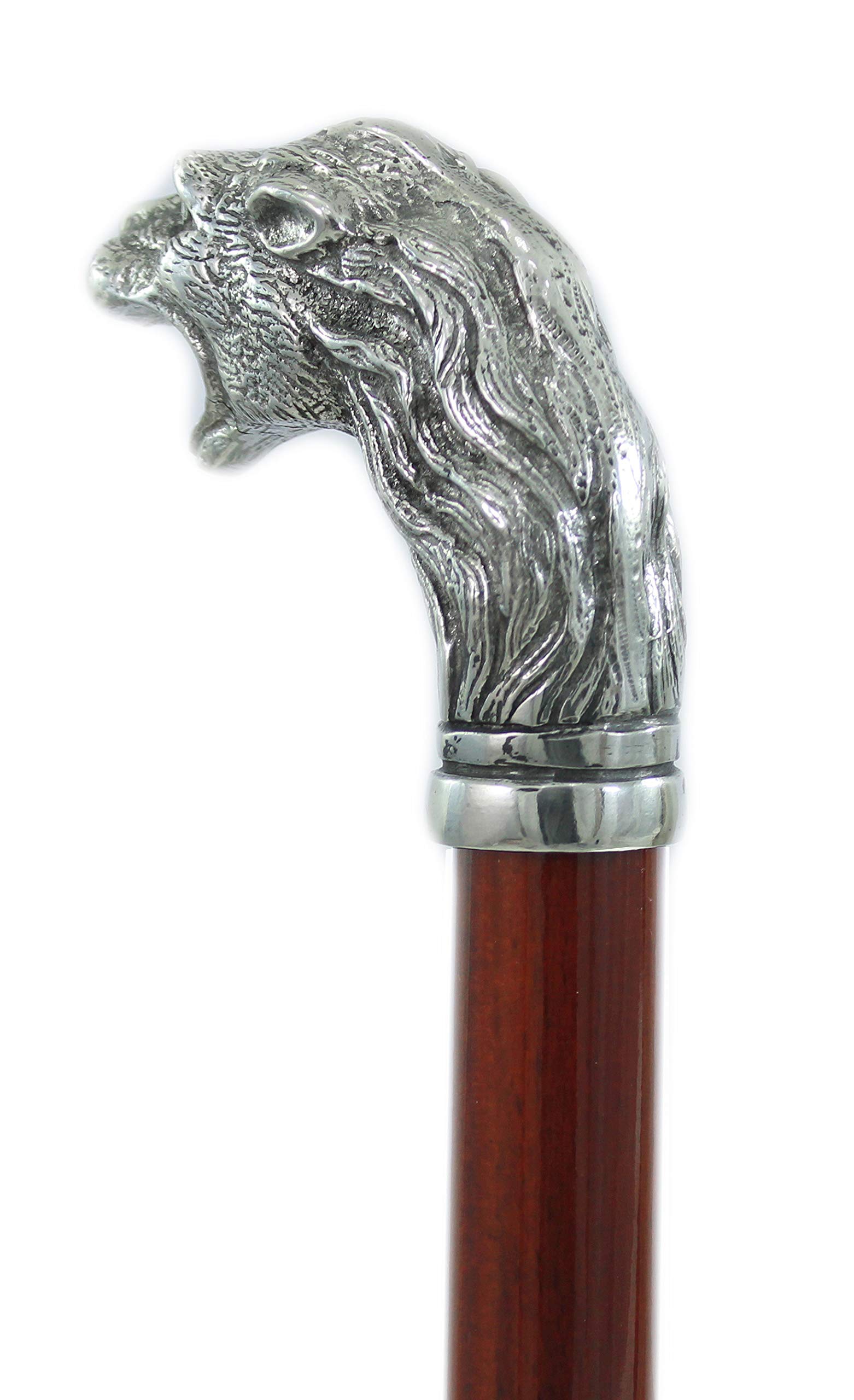 Bastón de paseo CAVAGNINI madera y peltre puro león elegante para ancianos ceremonia (marrón)