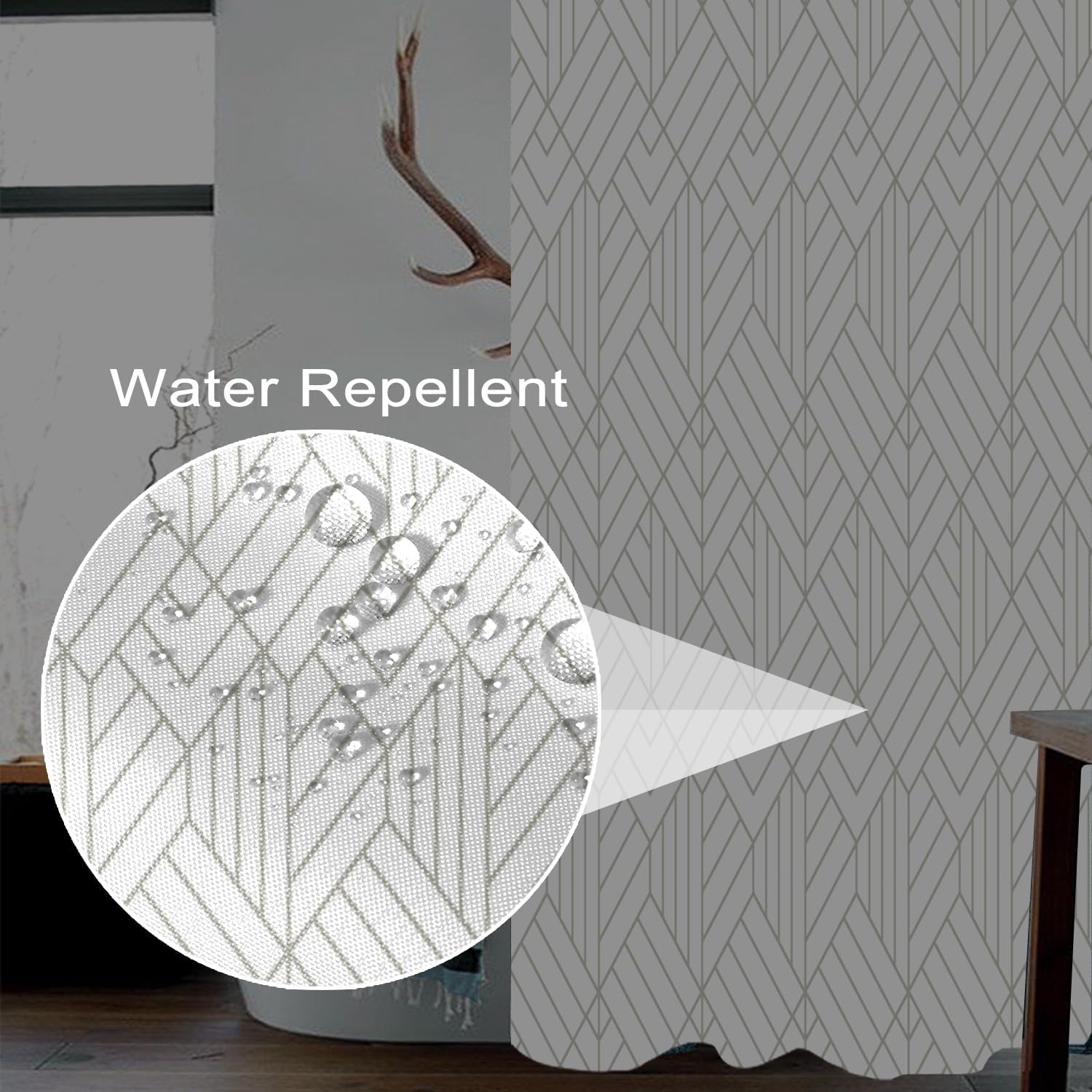 White Shower Curtain Set with Hooks Boho Geometric Shower Curtain 72x72inches Minimalism Lines Waterproof Fabric Shower Curtains for Bathroom