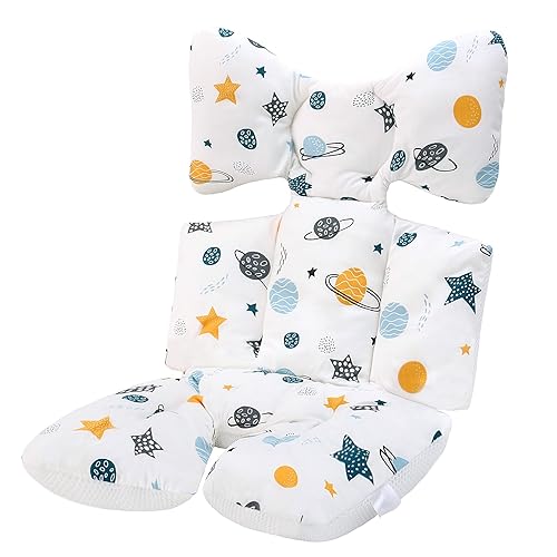 Cojín de asiento de bebé para cochecito, suave y transpirable, malla de aire 3D de algodón, cojín universal para cochecito de bebé (blanco planeta)