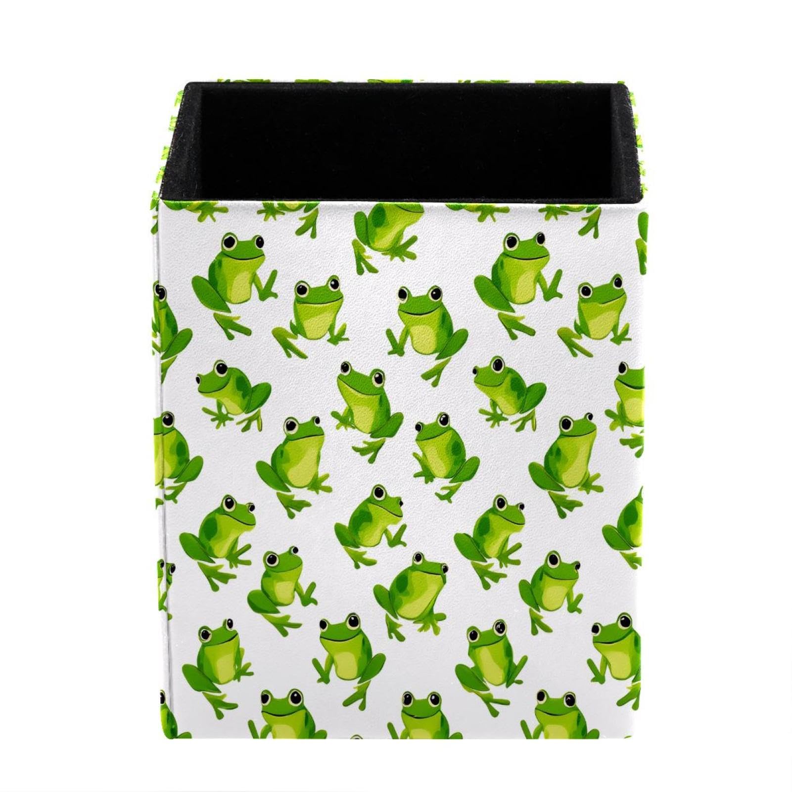 XingFox Sunflower Background Pen Holder for Desk Deco, Sqaure PVC Leather Pencil Cup for Desk Pen Organizer, Makeup Brush Holder for School, Home, Office