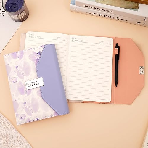 Miniatura 6 de CAGIE Diario floral con cerradura para mujeres, adolescentes y niñas, diario con cerradura, tapa dura, recargable, con bolígrafo, 6.3 x 8.5 pulgadas