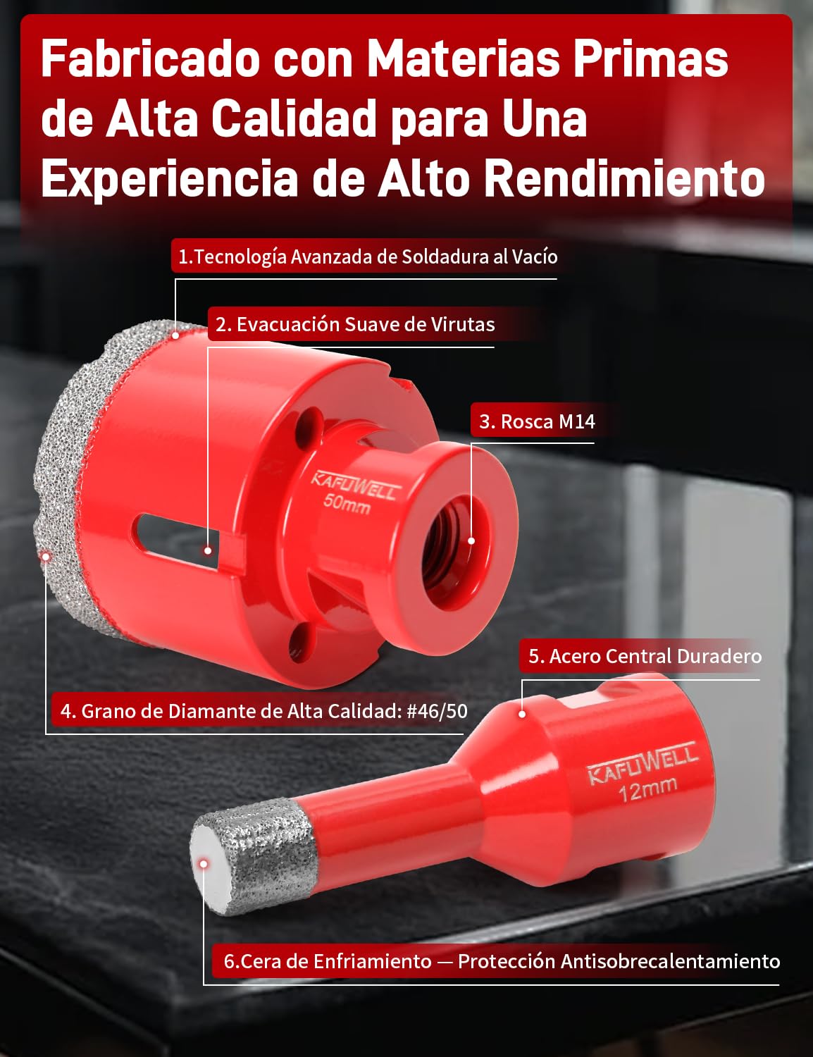 8Pz M14 Broca Diamante, Brocas Porcelánico Ø 6/8/10/12/35/50/68mm con Adaptador, Soldada Vacío, Coronas para Porcelánico, Taladrado Seco para Azulejos, Cerámica, Mármol, Granito