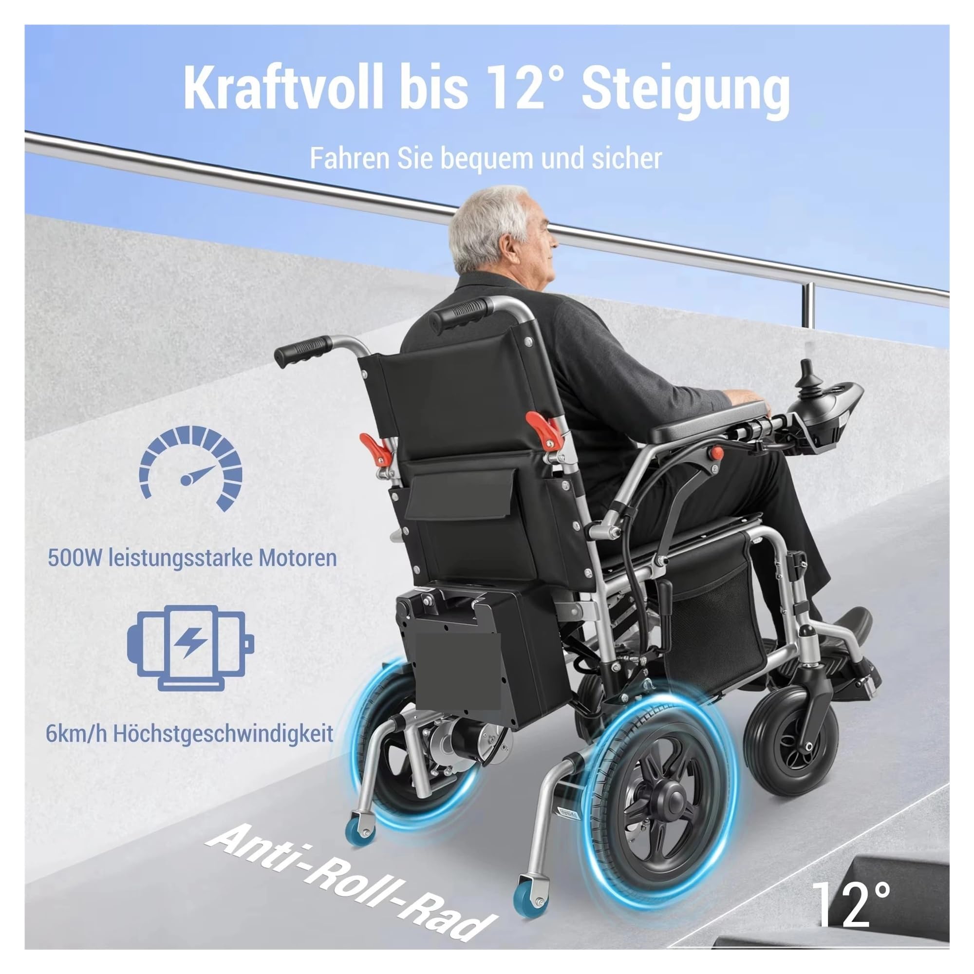 Sedia A Rotelle Elettrica Pieghevole Da 500 W, Carico Massimo Fino A 150 Kg, Batteria Al Litio 13 Ah, Autonomia Di 24 Km, Facile Piegare E Trasportare Mobilità Confortevole Fluida