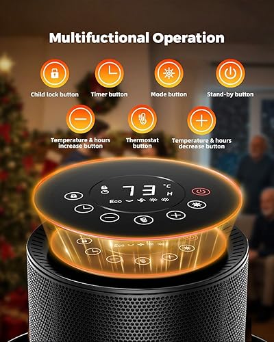 Miniatura 4 de ZAFRO Calentadores de espacio pequeño para uso en interiores, ventilador eléctrico portátil con termostato y control remoto, pantalla táctil LED,