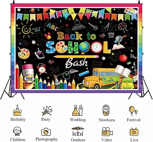 Miniatura 5 de Fondo de fotografía de regreso a clases, primer día de escuela, aula, profesores y estudiantes, suministros para fiestas, decoraciones de