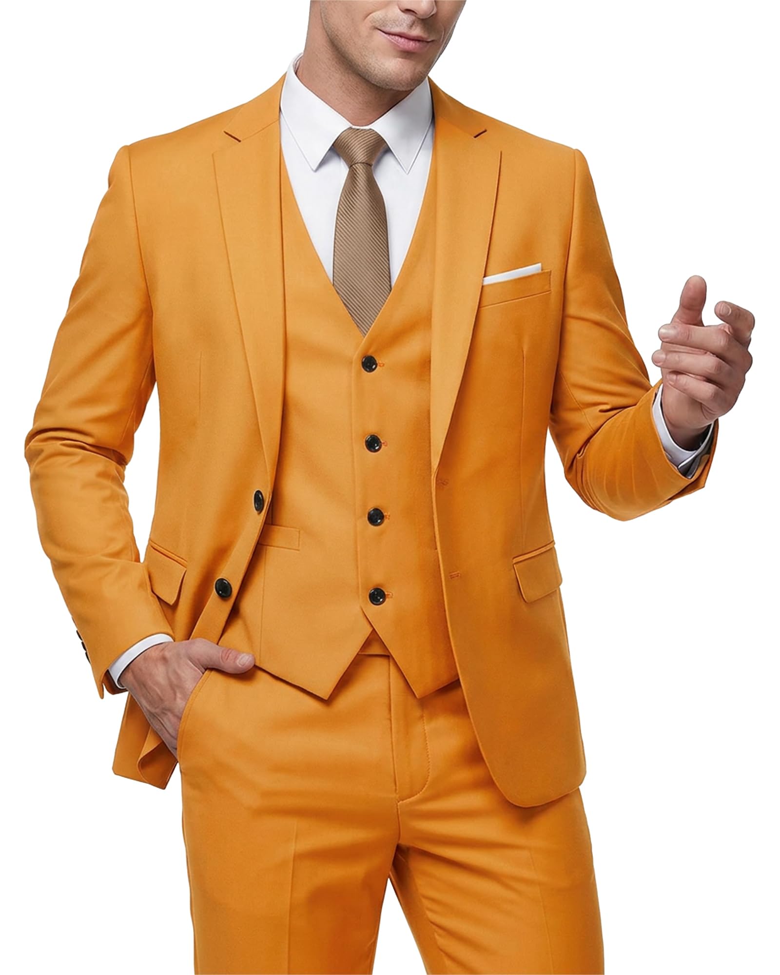 MY'S Men's 3 Piece Slim Fit Suit Set with Tie, 2 Button Blazer Jacket Vest & Pants, Business Wedding Party Prom Suit for Men