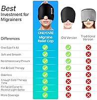 Vista 4 de ONLYCARE - Gorro para aliviar migrañas, máscara calmante, envoltura de gel frío sin olor, terapia de frío/calor, compresa de hielo para dolor