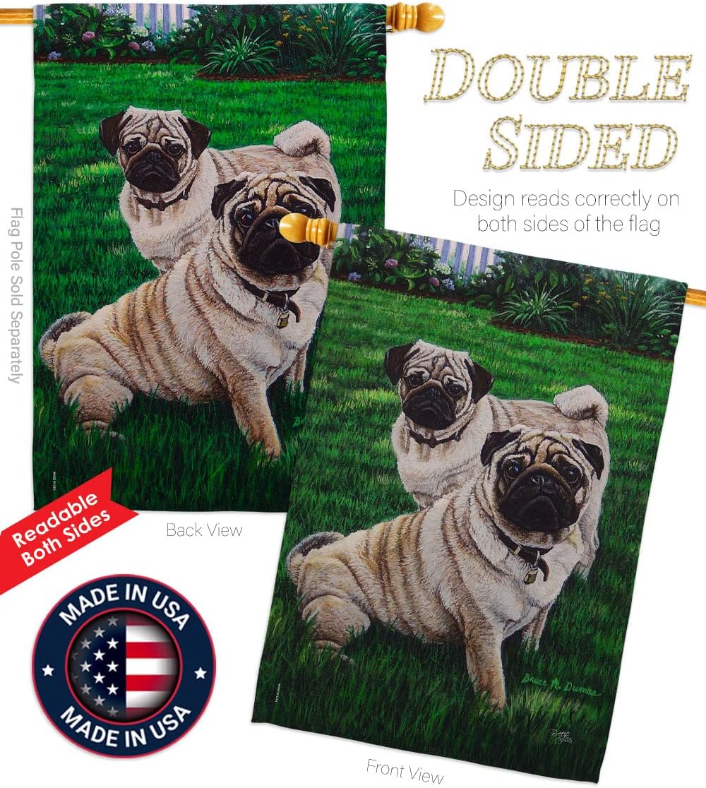 Breeze Decor - Pugs Love Nature - Everyday Pets Impressions Decorative Vertical House Flag 28" x 40" Printed in USA