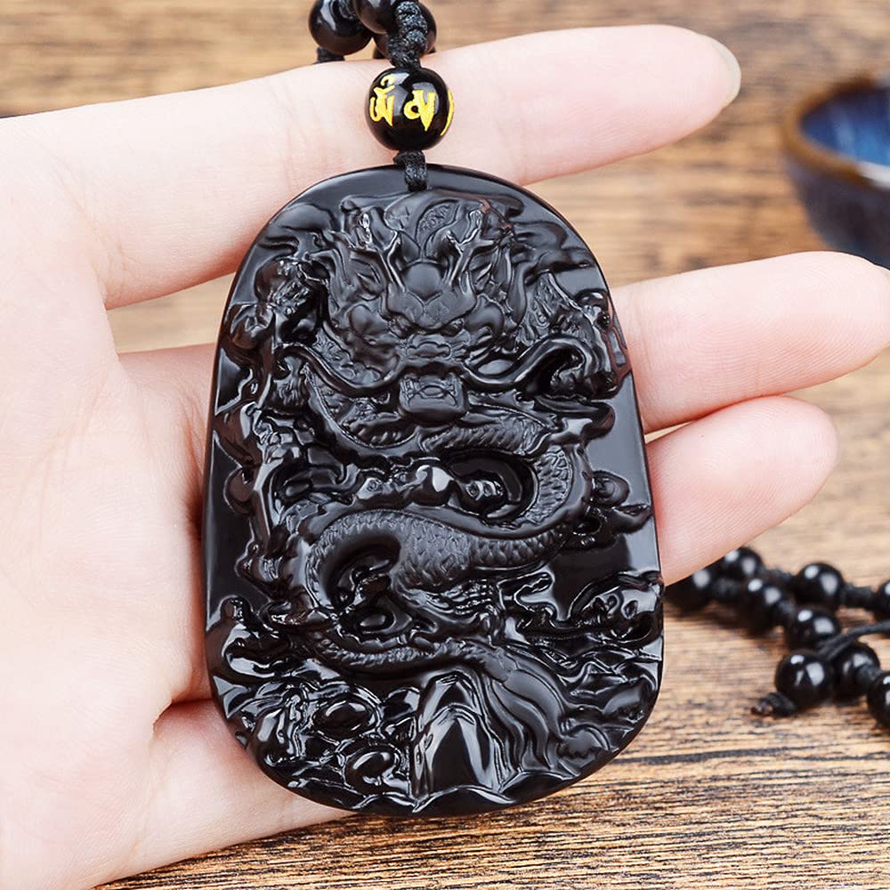 Naszyjnik z kamienia jadeitu, naturalny obsydian rzeźbiony smok amulet szczęśliwy wisiorek naszyjnik męski modna biżuteria z jadeitu/502