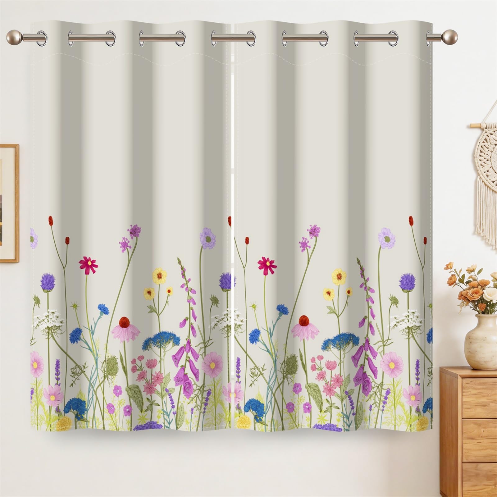Rideaux pour salle de jeu et salon motif jardin printanier coloré 2 panneaux