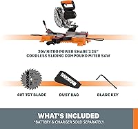 Vista 6 de Worx - Sierra ingleteadora deslizante (20 V, sin cables, solo herramienta)