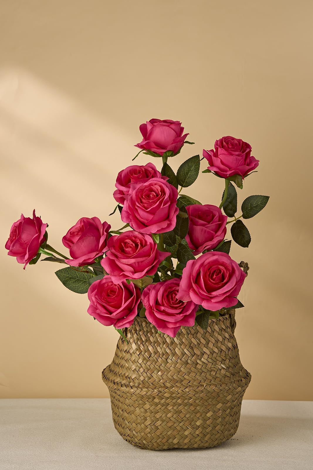 Laelfe 12 Pcs Hot Pink Roses Artificial Flowers - Image 2