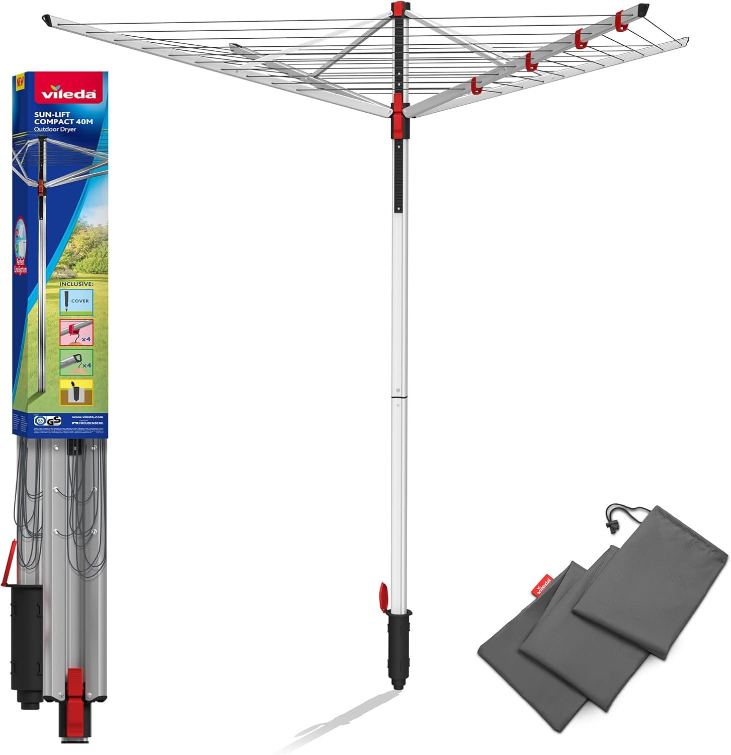 Vileda Rotary Washing line, Aluminium Linen, Gray, 10 x 10 x 216