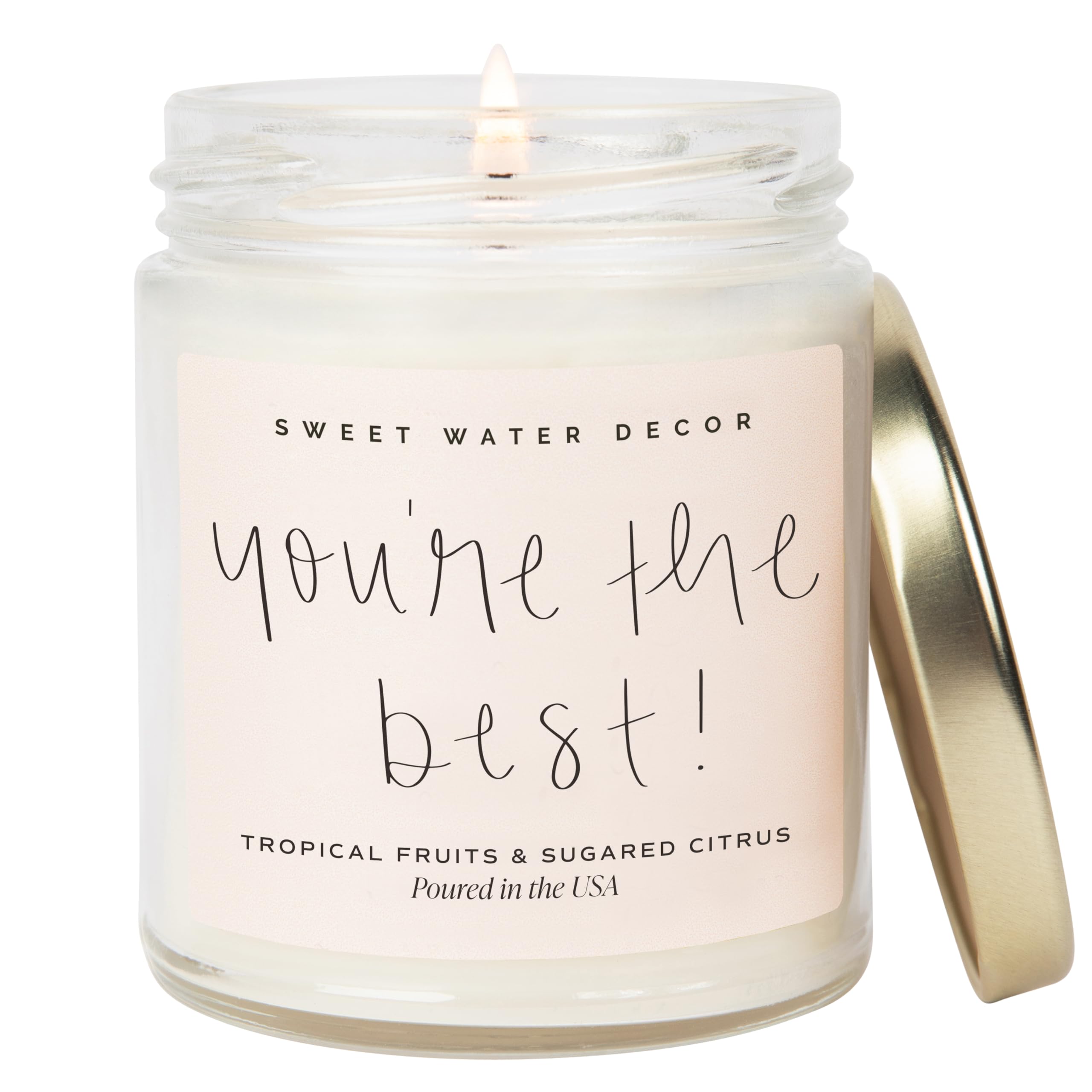 You're The Best Candle | Tropical Fruit and Sugared Orange, Summer Scented Soy Wax Candle for Home | 9oz Clear Jar, 40 Hour Burn Time, Made in The USA