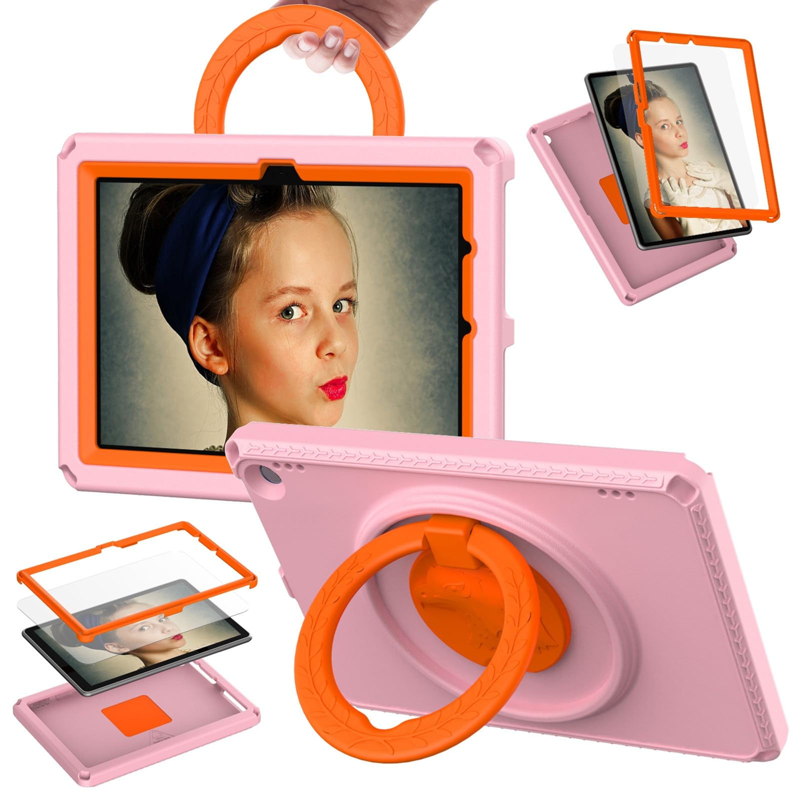 Cocoarm Custodia Protettiva in EVA Protezione per Tablet con Supporto Girevole e Maniglia Copertura Antiurto Ritagli Precisi per HD10 2021 2023 Bambini Studenti Viaggi (PINK)