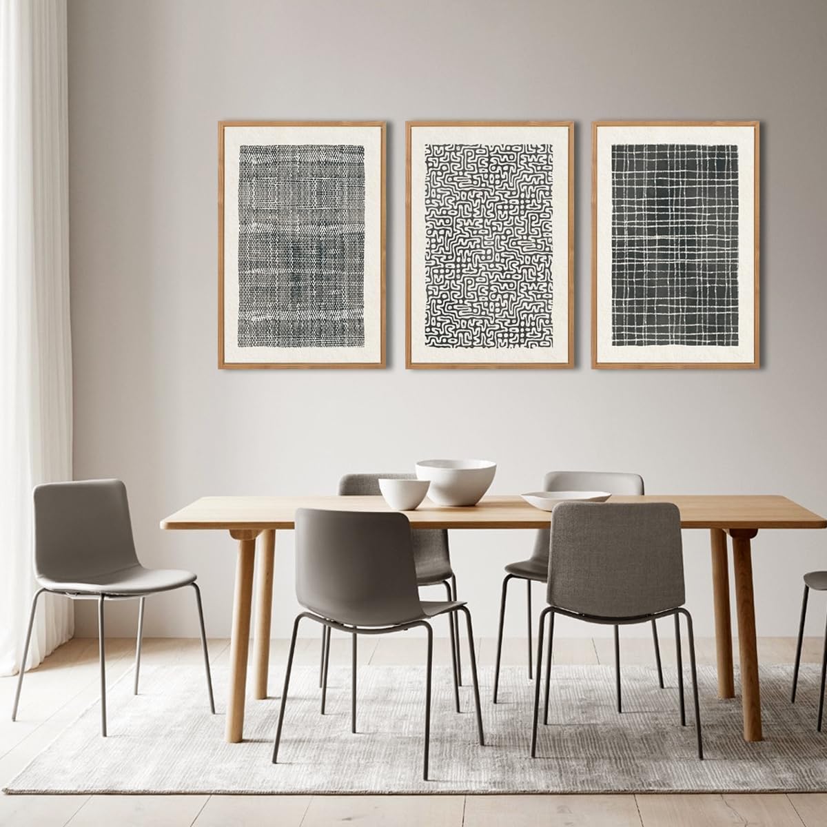 BINCUE 3 piezas arte de pared abstracto bohemio,Líneas Beige Lienzo Murales,Cuadros en Lienzo Blanco y Negro,Decoración de Pared Moderna Sala de Estar,Póster de Línea Geométrica Dormitorio Oficina