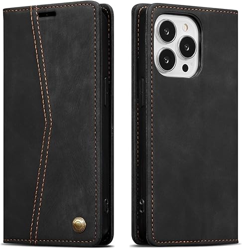 Miniatura 8 de QLTYPRI Funda para iPhone 13, Vintage PU Cuero Billetera Caso Ranura Para Tarjeta Kickstand Cierre Magnético A Prueba De Golpes Flip Folio Libro