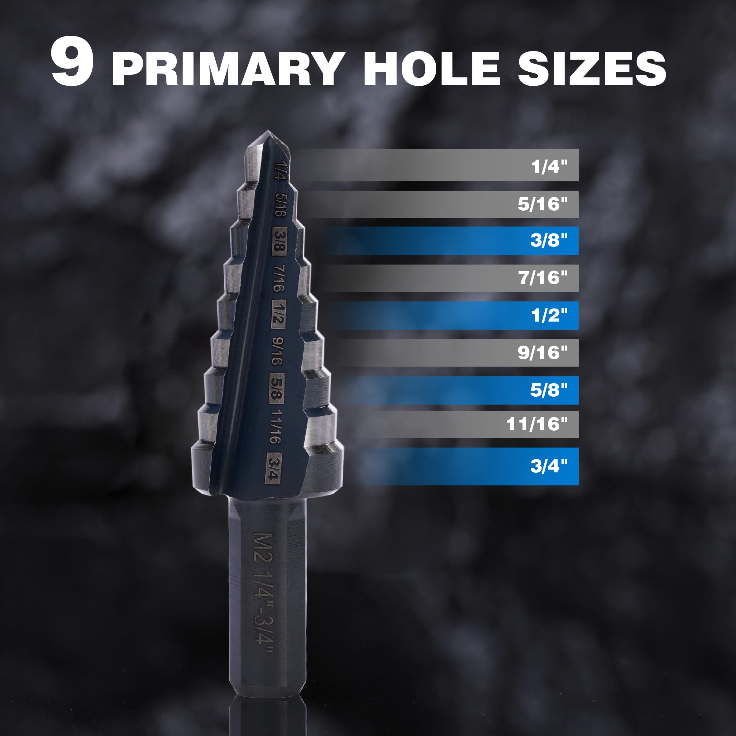 1/4 To 1-1/8 Inches M2 HSS Step Drill Bit, Unibit Brunei