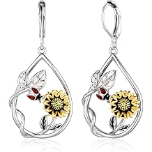 Silver Dangle Earrings for Women White Gold Plated Leverback Sunflower Dangle Drop Earrings Handmade Jewelry Gifts