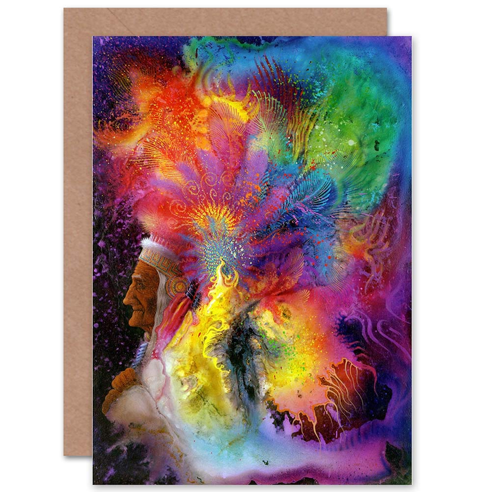 Wee Blue Coo Blue Wee Coo Native Chief Aboriginal First Nations Blank Greetings Birthday Card Art