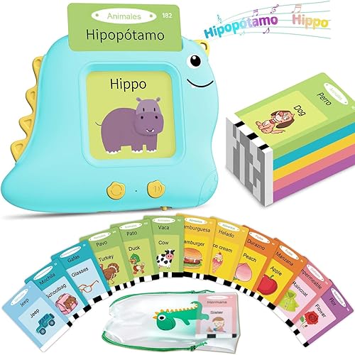 Alotwan Tarjetas didácticas bilingües para hablar españolinglés, juguetes sensoriales de aprendizaje para niños autistas, 224 palabras visuales