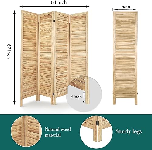 Miniatura 2 de ECOMEX Divisor de habitación de madera de 4 paneles de 5.6 pies de alto, paneles de pantalla de privacidad plegables, pared divisora de habitación,
