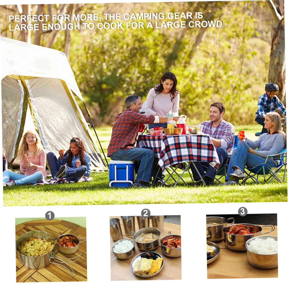 Gatuida Kit de Casseroles Camping INOX pour Personnes Set Cuisine Portable et Léger pour Randonnée Pique- Extérieur Ustensiles et Poêle Inclus