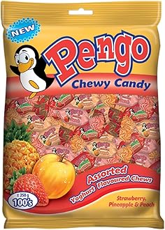 Pengo Strawberry, Pineapple and Peach Yoghurt Flavoured Chewy Candy 100-Piece Set 220 g