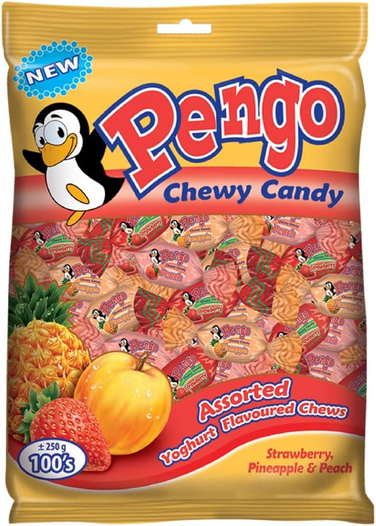 Pengo Strawberry, Pineapple and Peach Yoghurt Flavoured Chewy Candy 100-Piece Set 220 g