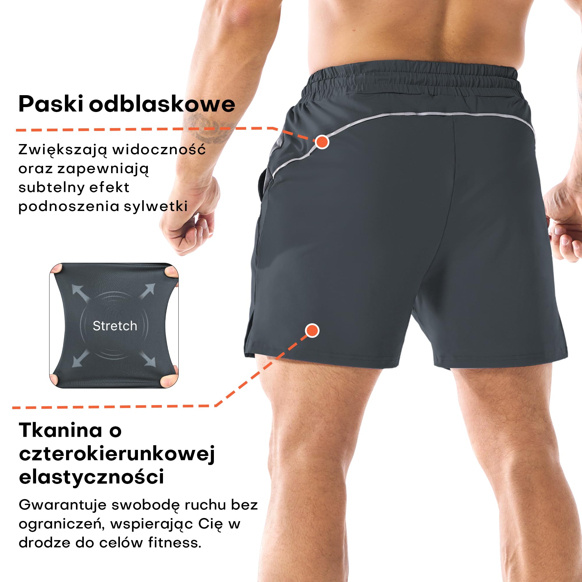 ZENWILL Męskie spodenki sportowe do biegania, szybkoschnące szorty lekkie na treningowe siłownię krótkie spodenki z kieszeniami siatkowymi